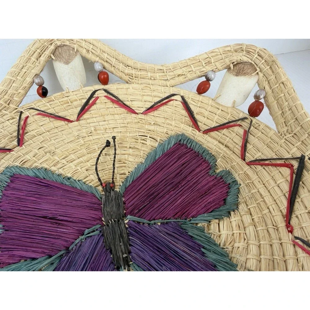 Vintage Hand Woven Butterfly Basket Shallow Decorative Wicker Boho Wall Decor